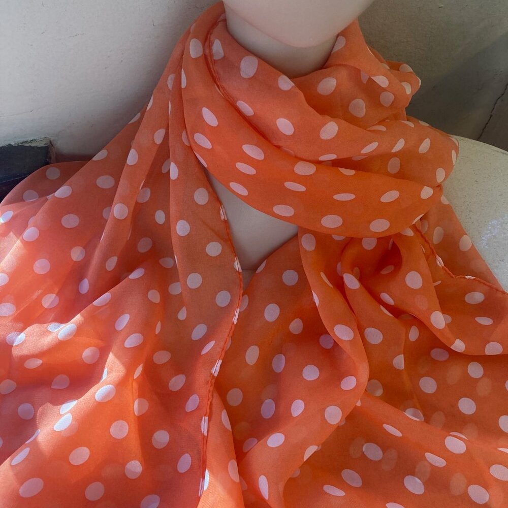 Orange and White Polka Dot Scarf Lightweight Fairycore